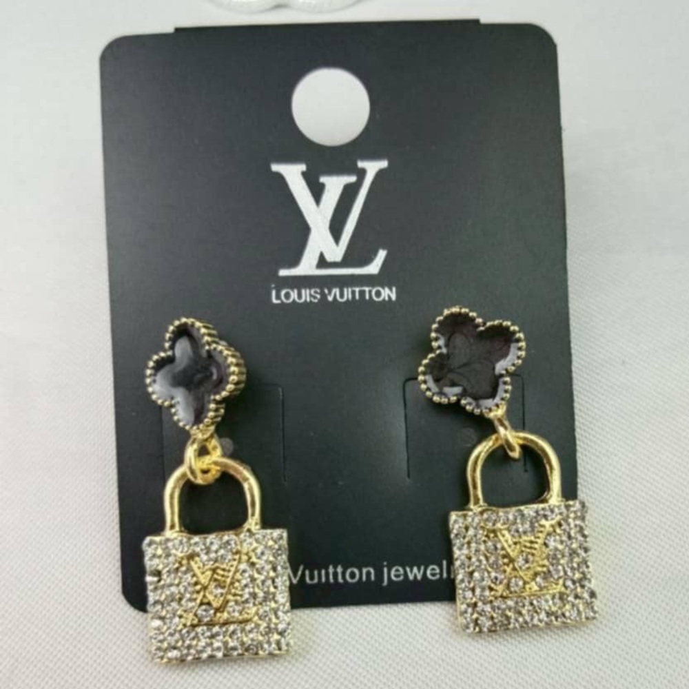 Fashion Gold Crystal Padlock Charm Key Holder with Black Clover Accents